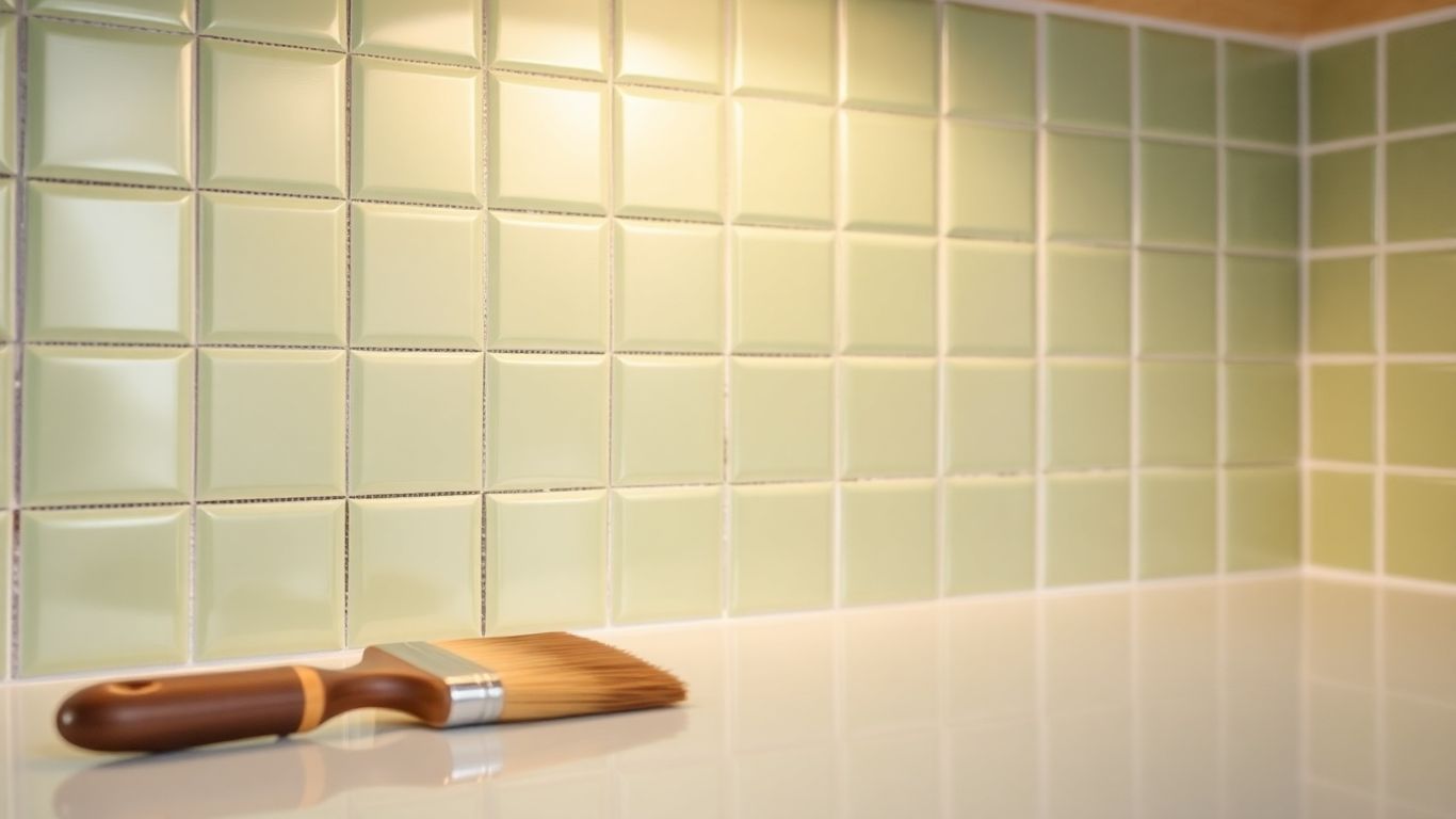 Newly painted kitchen backsplash with vibrant tiles.