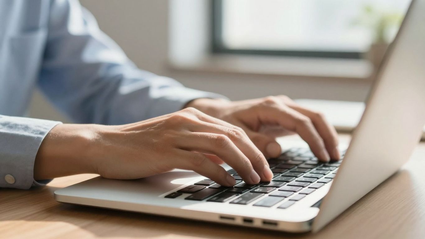 Handen typen op een laptop toetsenbord