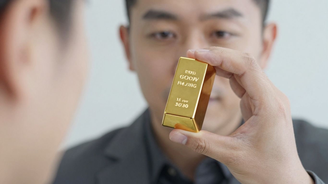 雙手正在檢查一根金條