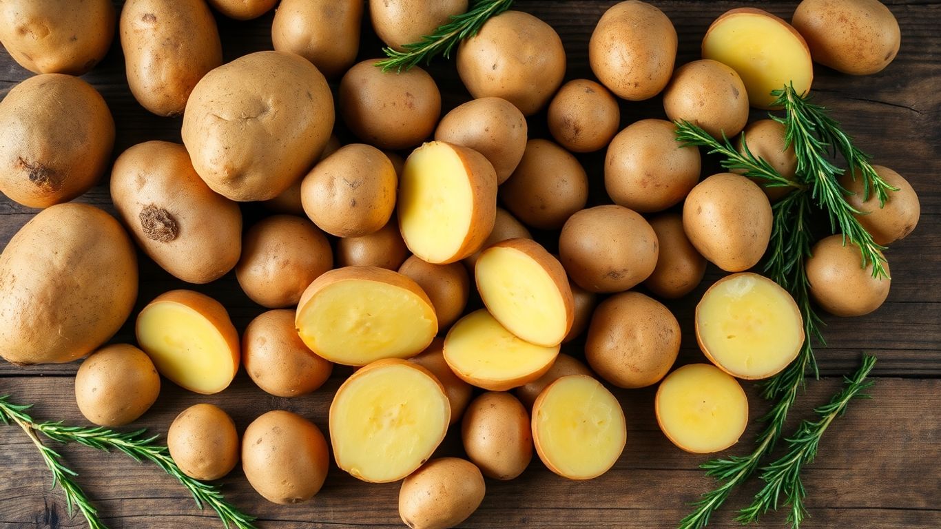 Biologische Agria aardappelen op een rustieke tafel.