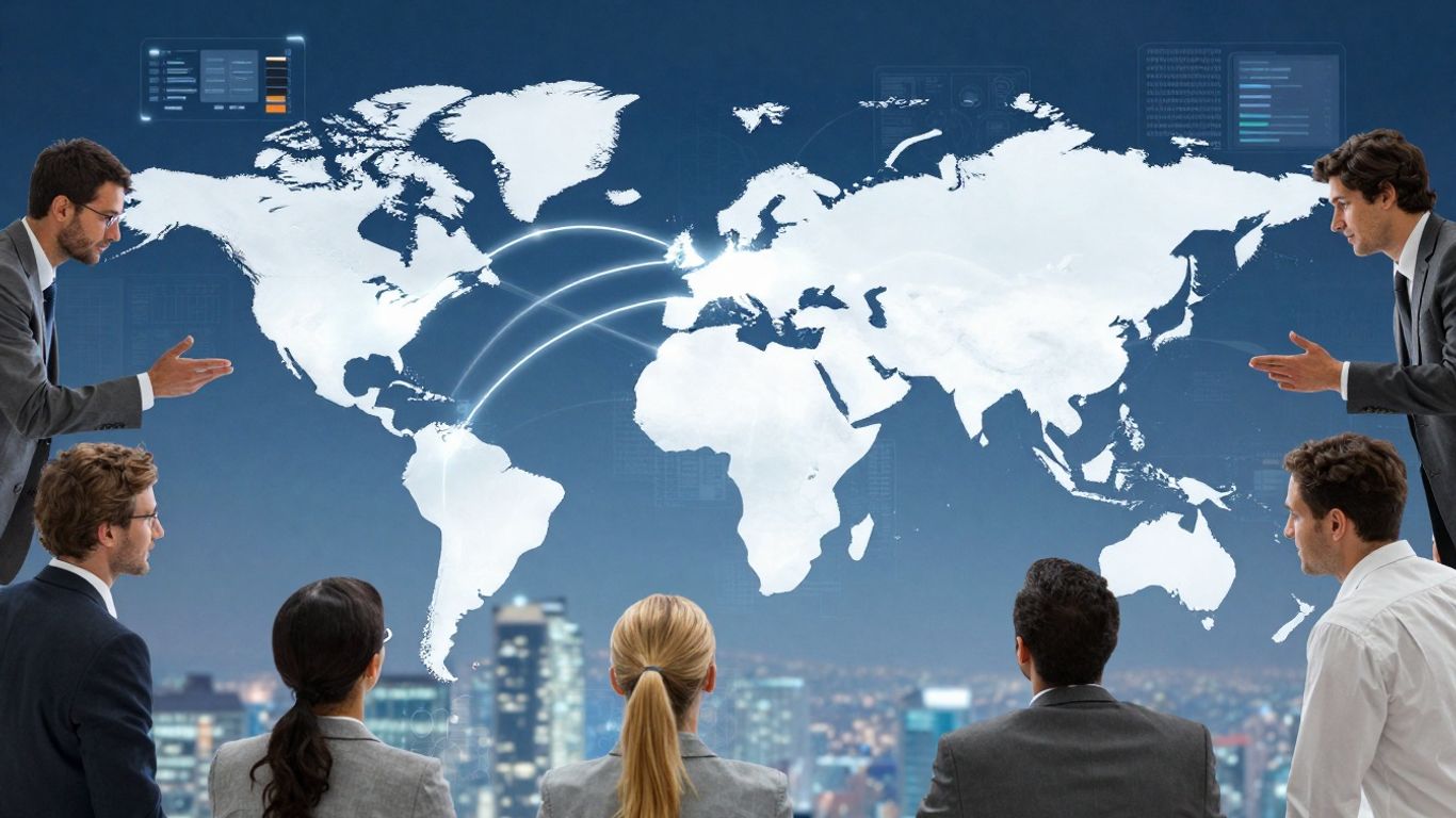 Global hiring and payroll alternatives map with connected continents.