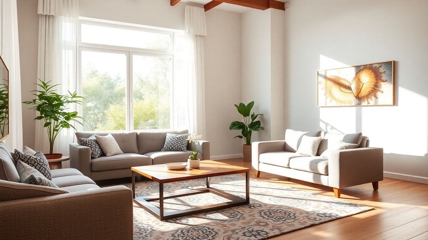 Casa moderna con luz solar y muebles cómodos.