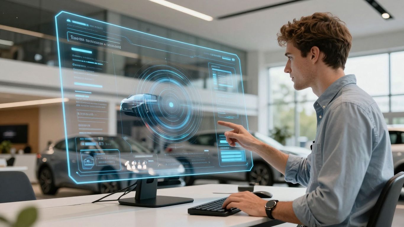 AI interface over car dealership showroom