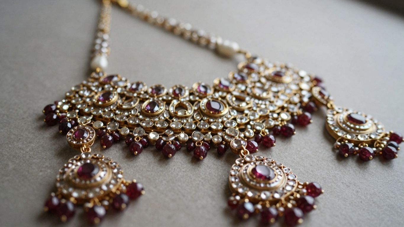 Royal Kundan bridal jewellery with gemstones and gold filigree.