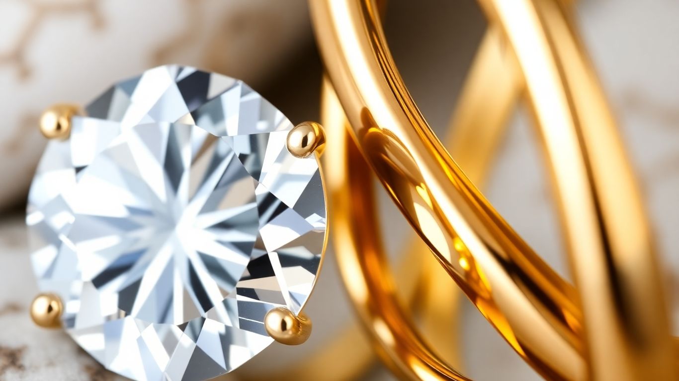 Moissanite gemstone and gold-plated silver ring comparison.