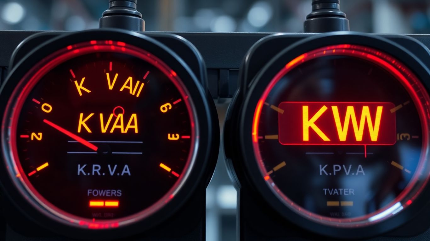 Electrical meters showing kVA to kW power readings.