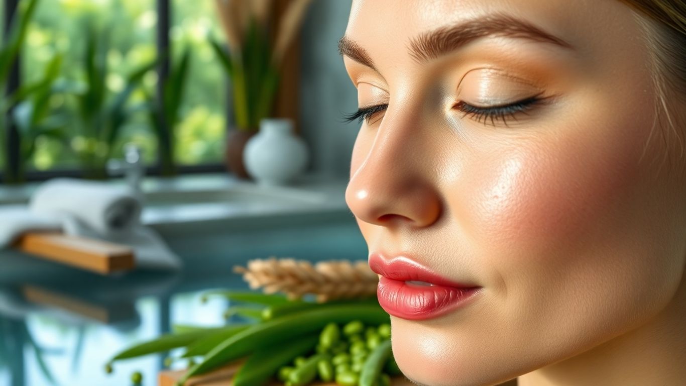 Glowing skin with spermidine-rich foods in a spa setting.