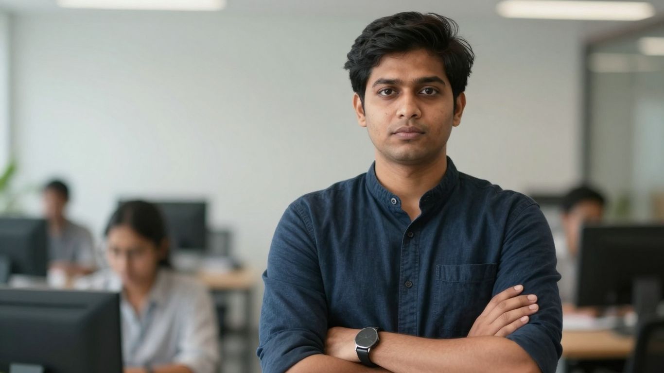 Person standing confidently with arms crossed, direct gaze.