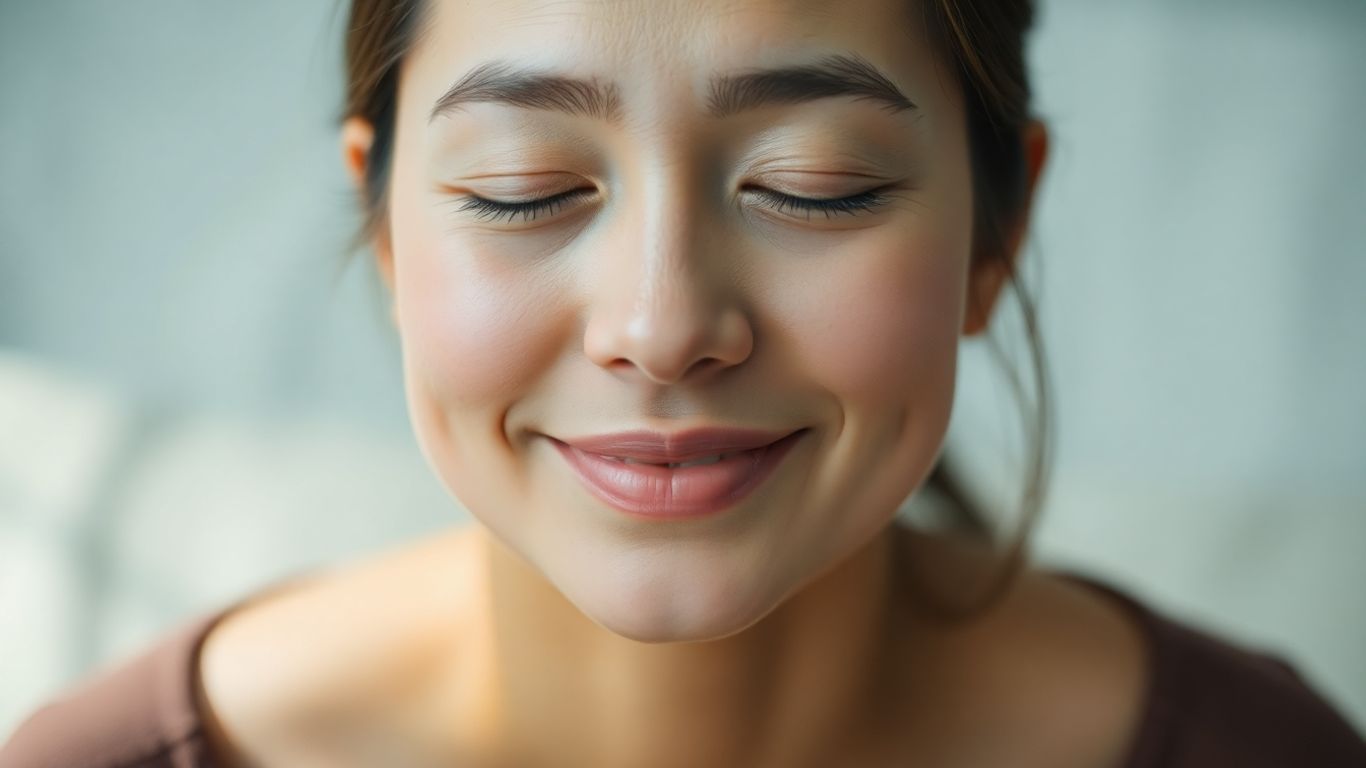 Person meditating with eyes closed and a calm expression.