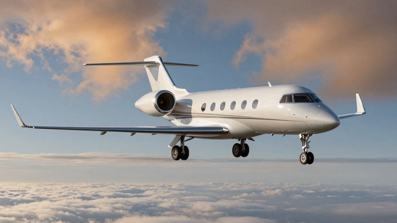 Bombardier Global 7500 private jet flying.