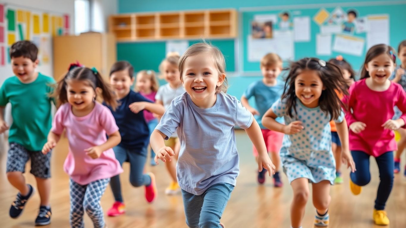 Kinder haben Spa&szlig; bei der Sportstunde.