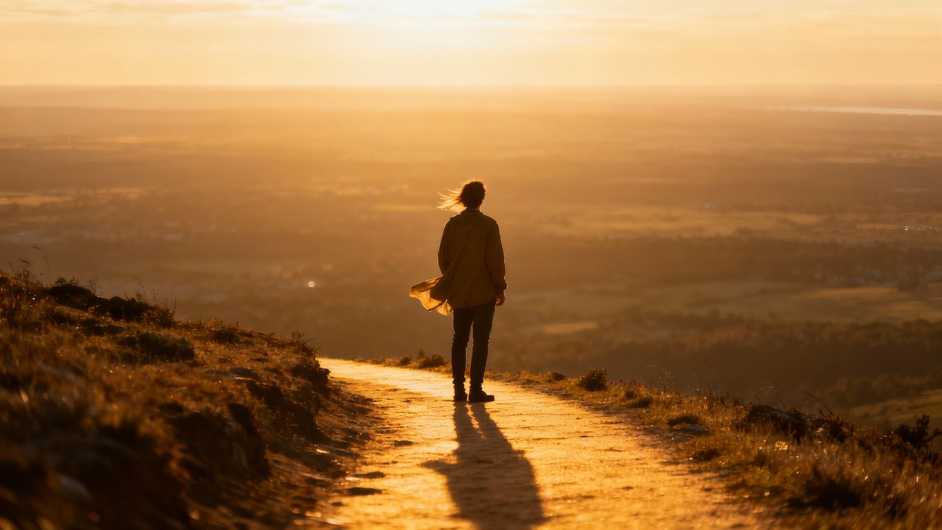 Person looking towards a bright, hopeful horizon.