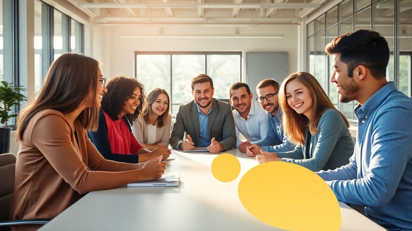 Recrutadores e candidatos em ambiente de trabalho moderno.