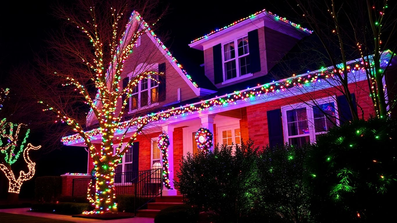 House decorated with professional Christmas lights installation.
