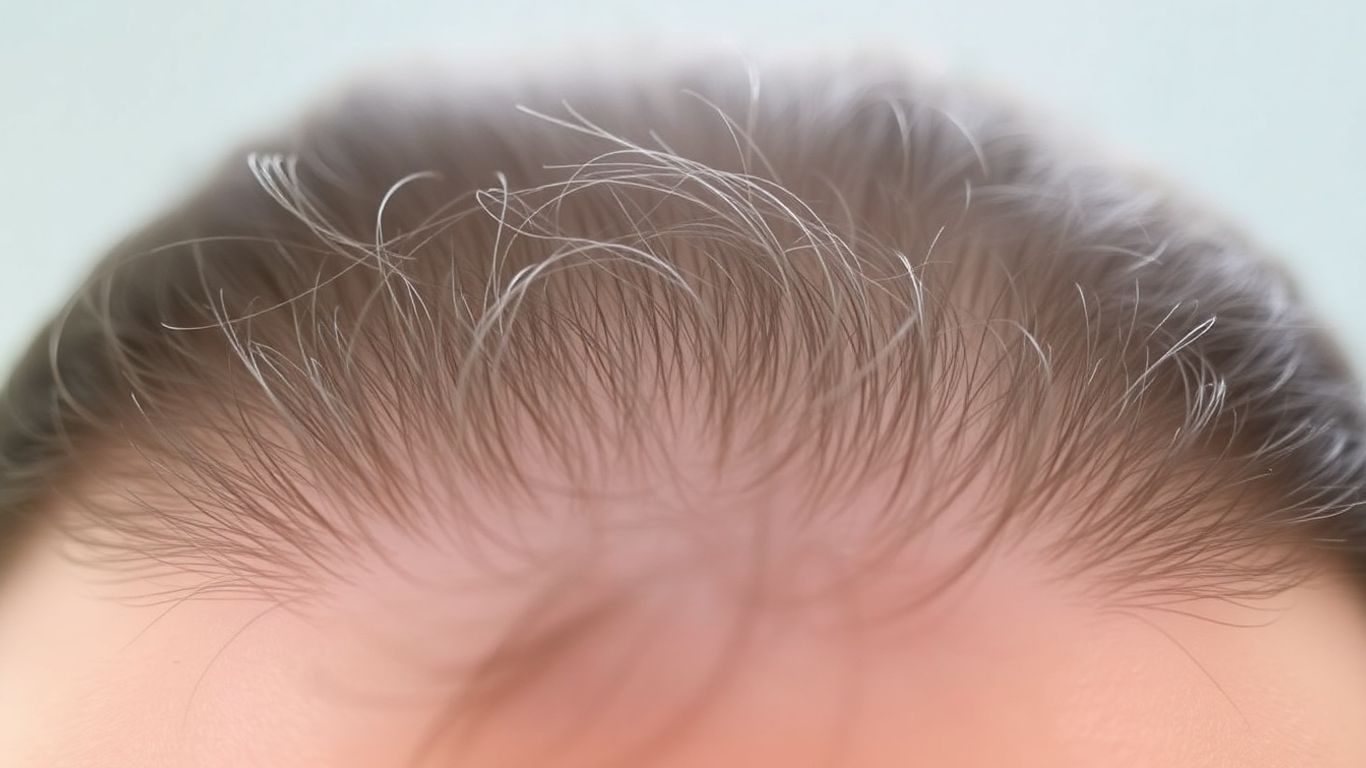 Close-up of diffuse hair loss on a scalp.