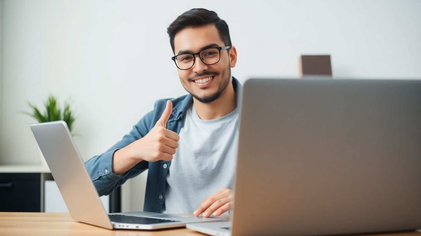 Pessoa feliz usando computador para fazer pedido online.