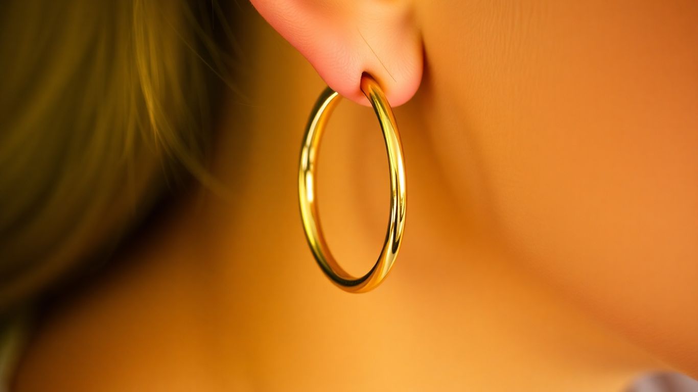 Elegant gold hoop earrings on a woman's earlobe.
