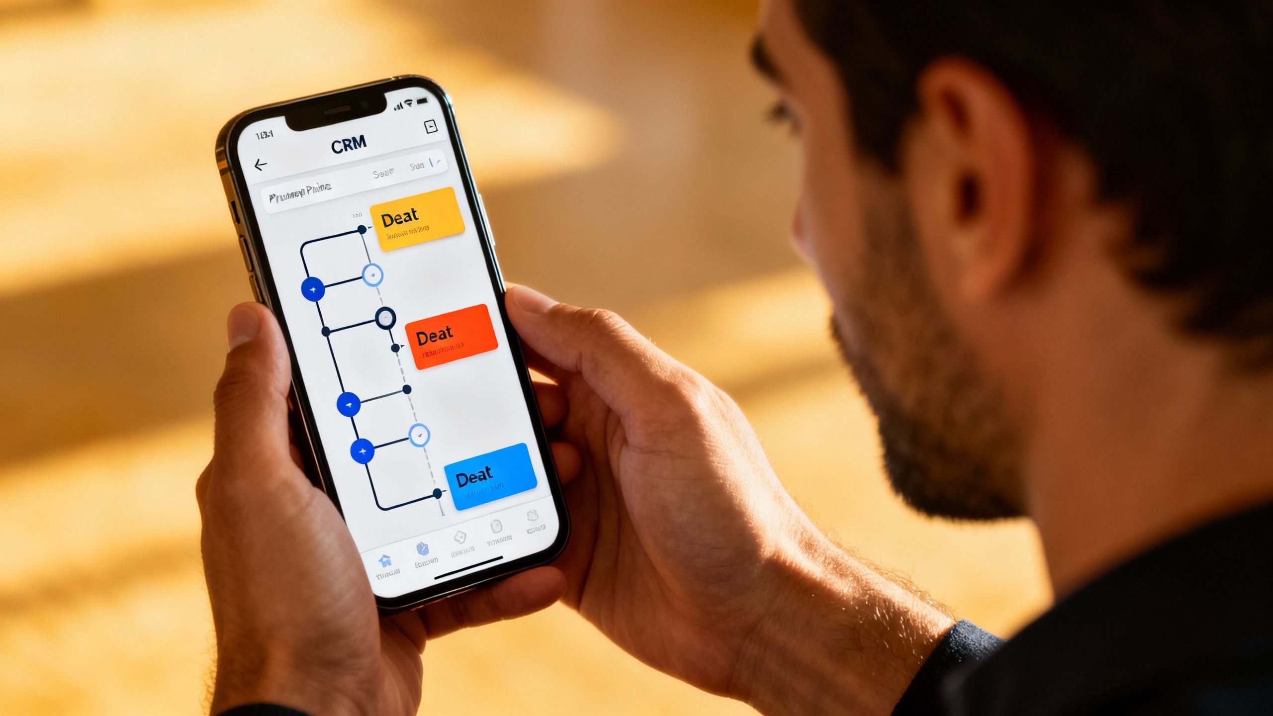 Man viewing sales CRM on his phone.
