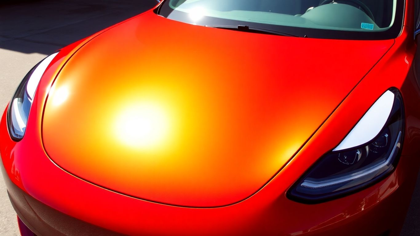 Cherry red Tesla wrap on a car