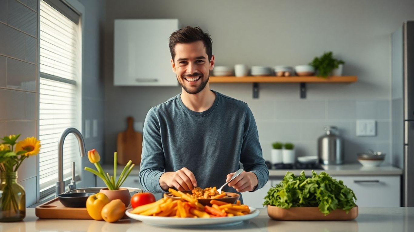 Single person enjoying easy meal preparation in a kitchen.