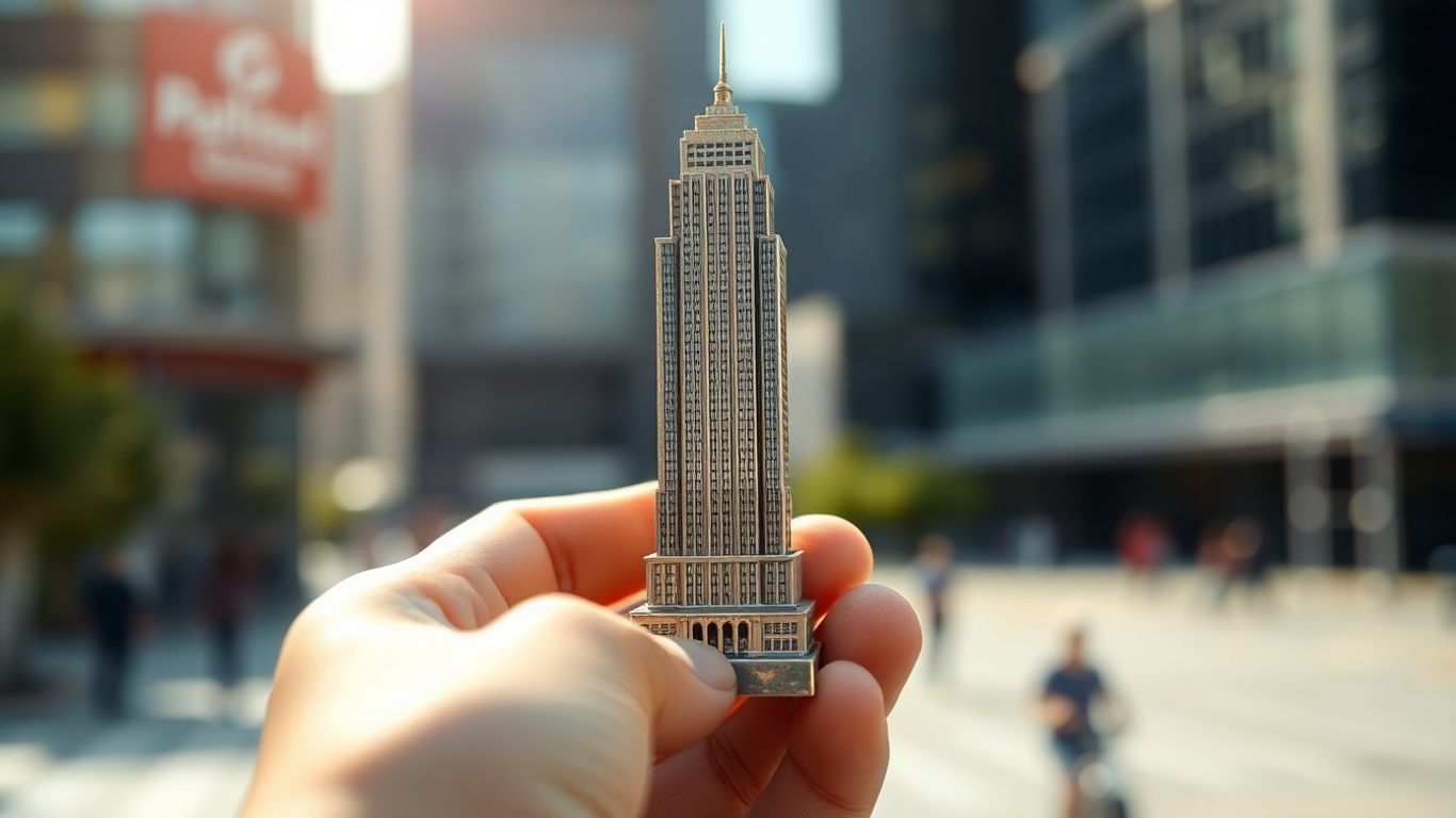 Hand holding a miniature skyscraper model, symbolizing private market investments.
