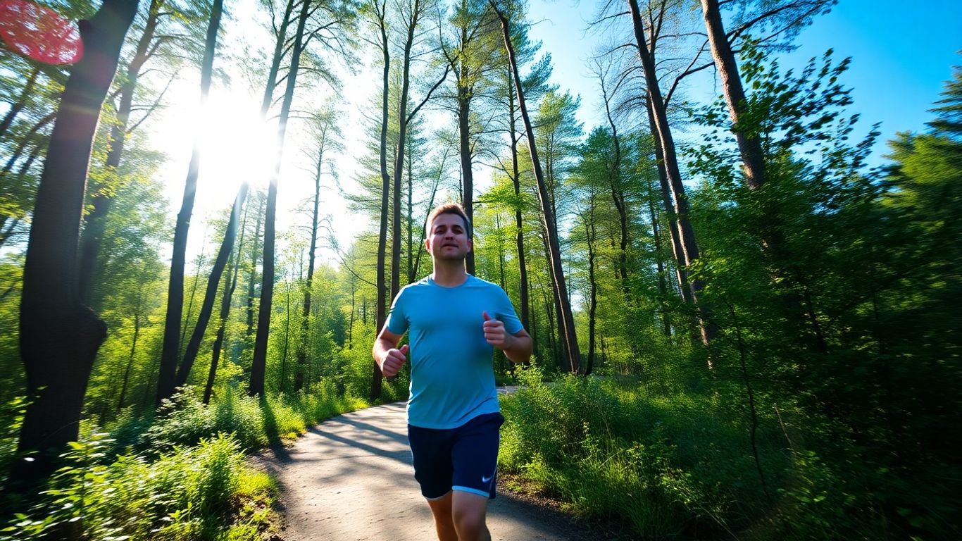 Persoană alergând în natură, combătând stresul.