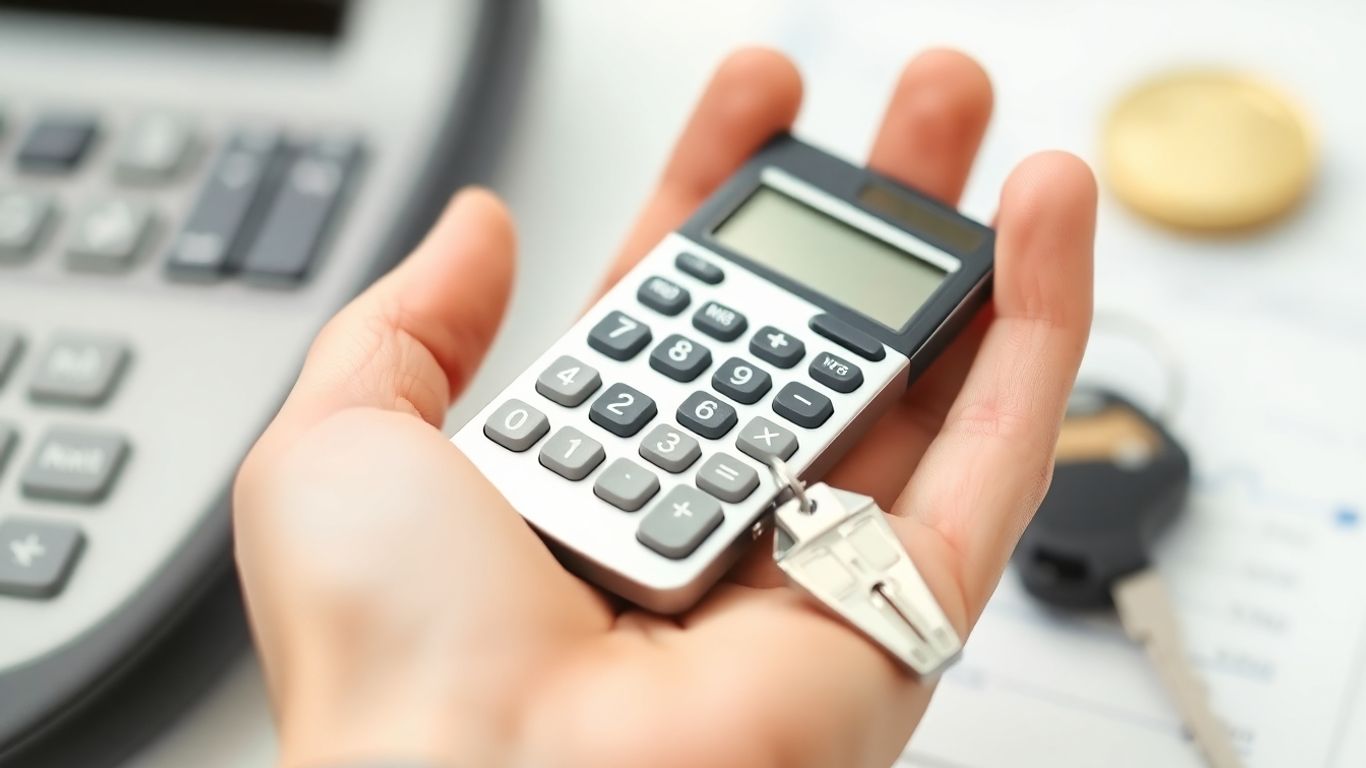 Calculator and car key for finance calculation