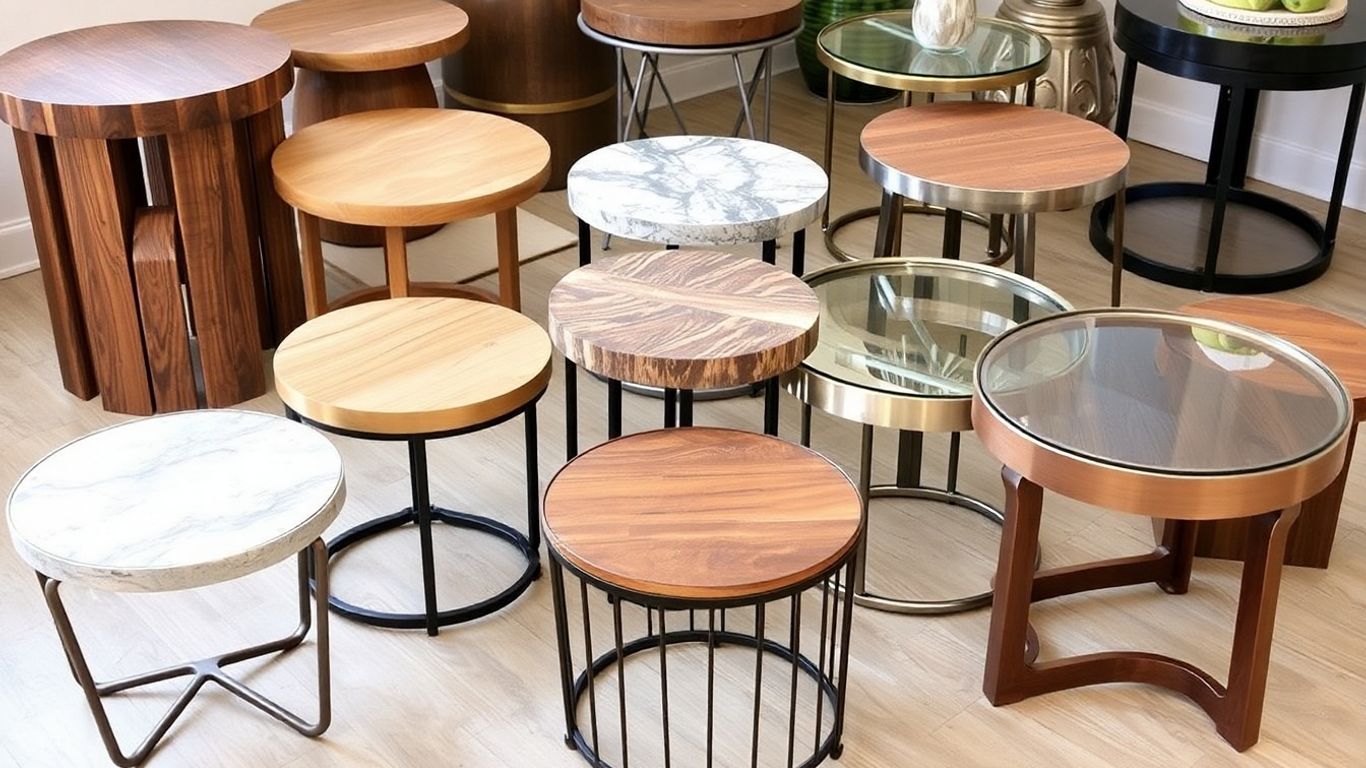 Collection of stylish round end tables.