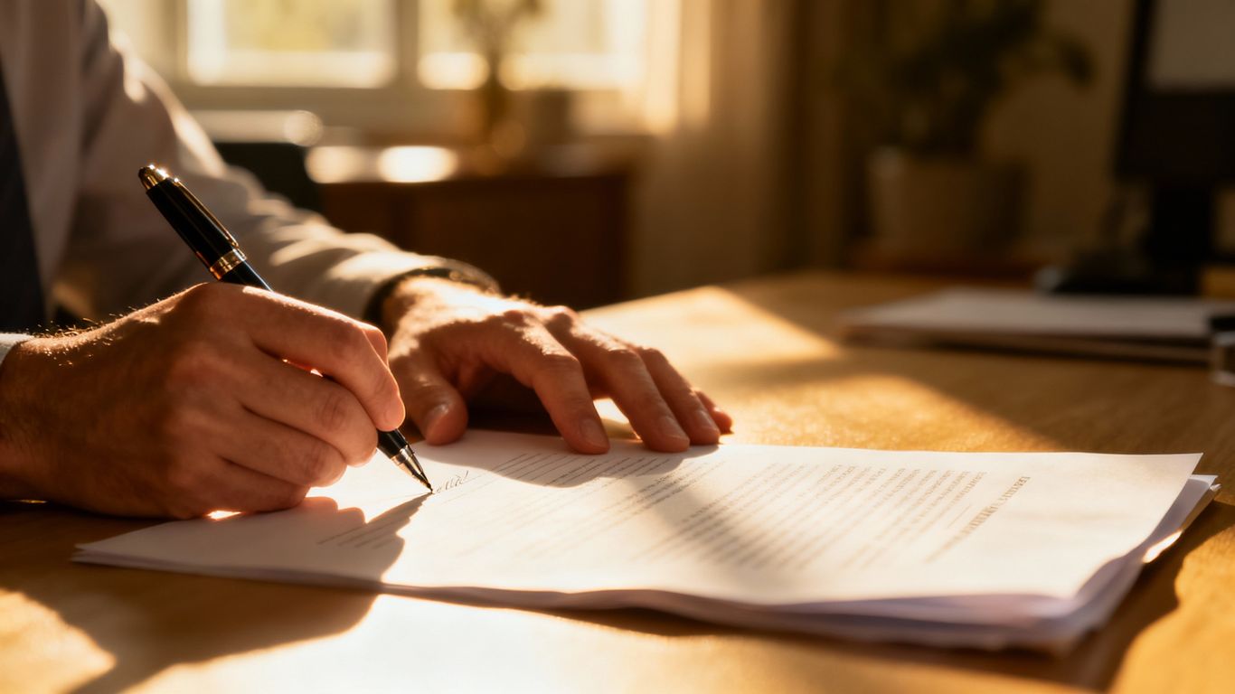 Hands signing a lasting power of attorney document.