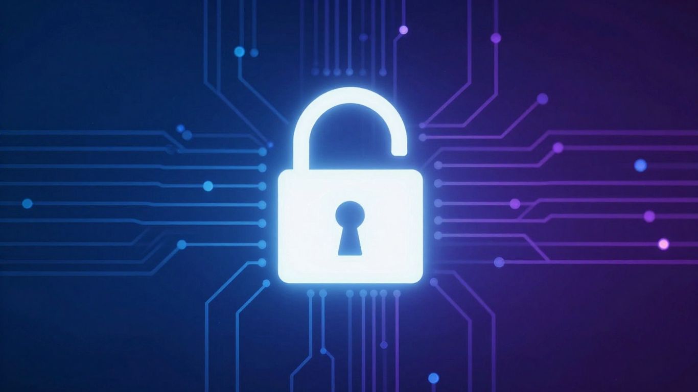 Digital circuitry with integrated padlock icon.