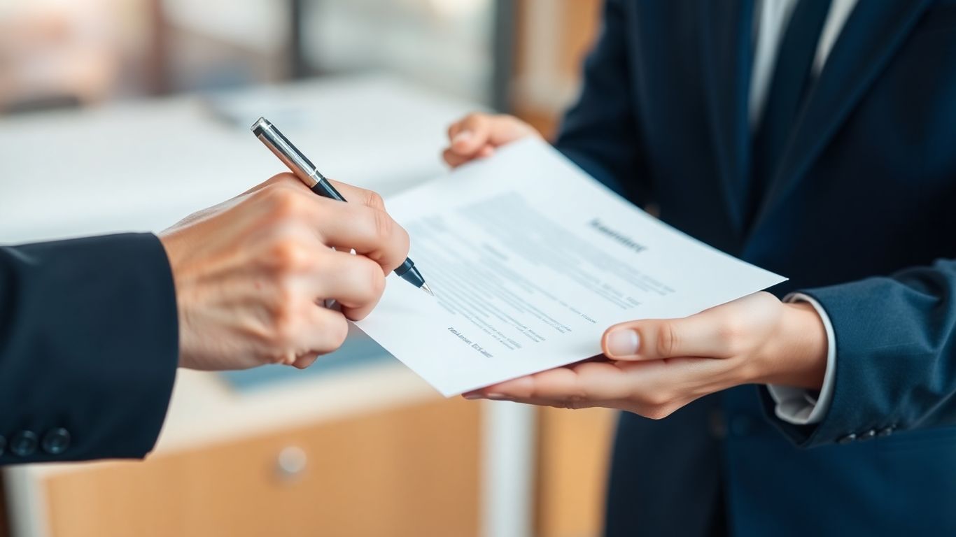 Hands exchanging a document for verification.