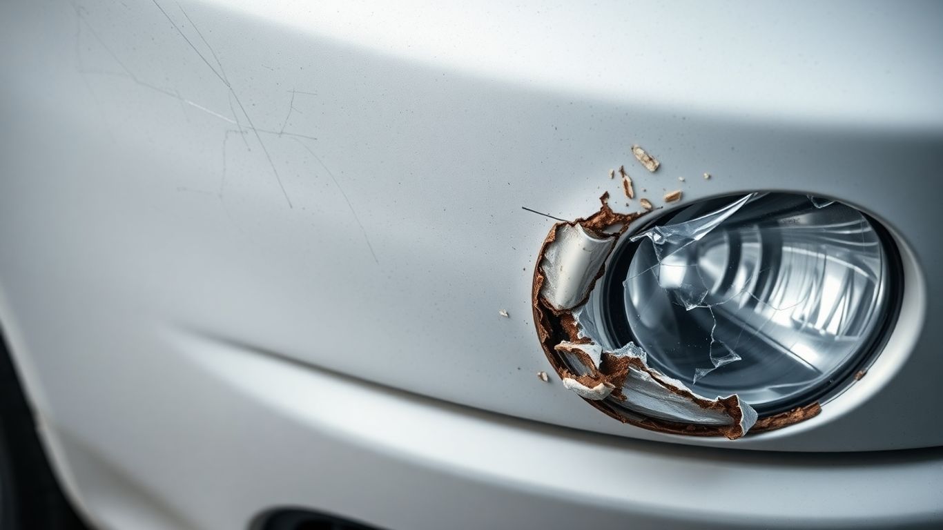 Beschädigter Stoßfänger und Spiegel eines Autos