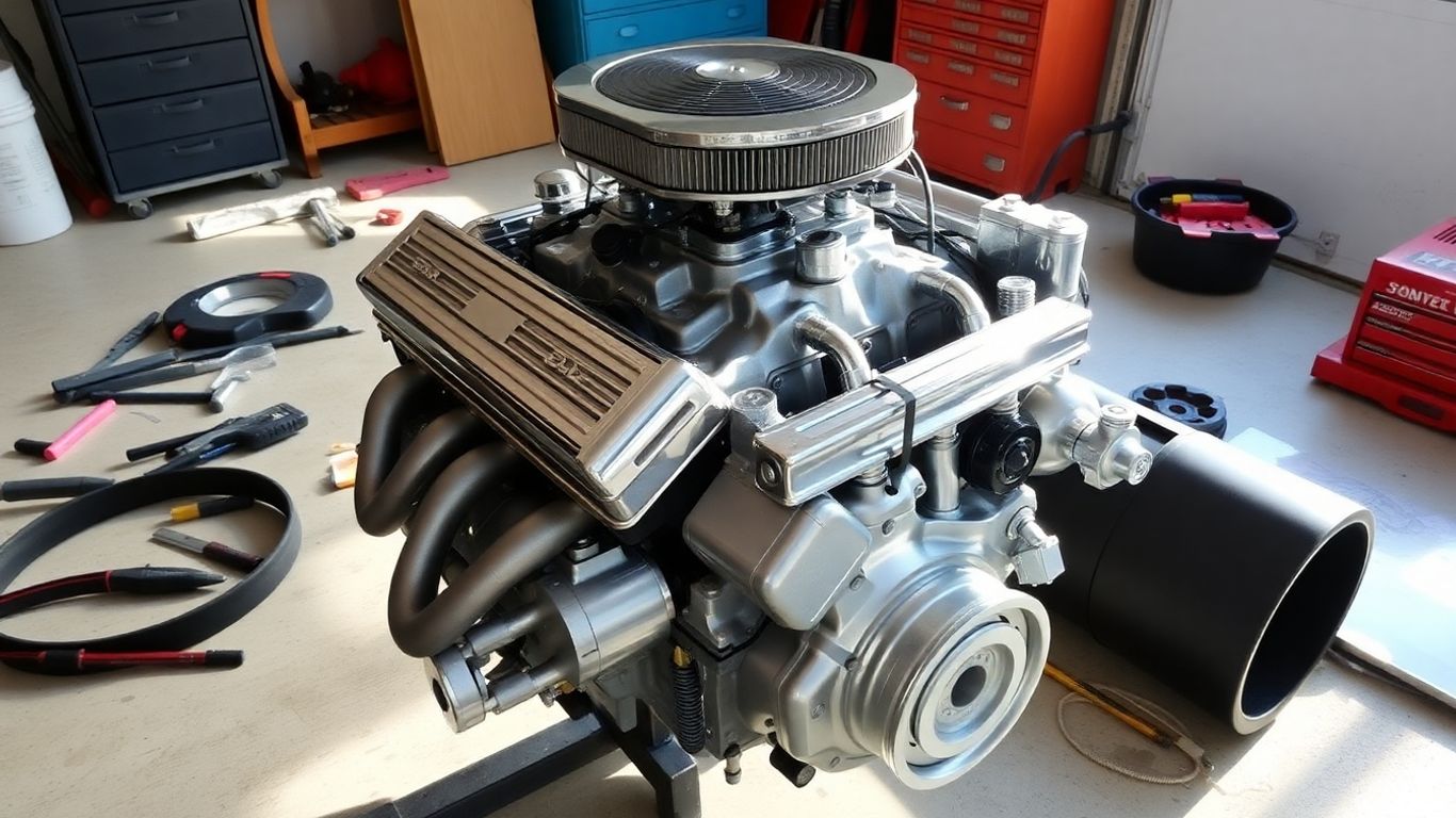 Close-up of a powerful V8 crate engine.