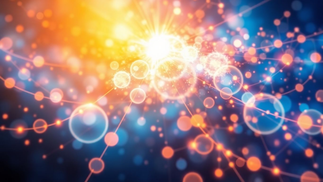 Abstract visual of connected circles and expanding light patterns.