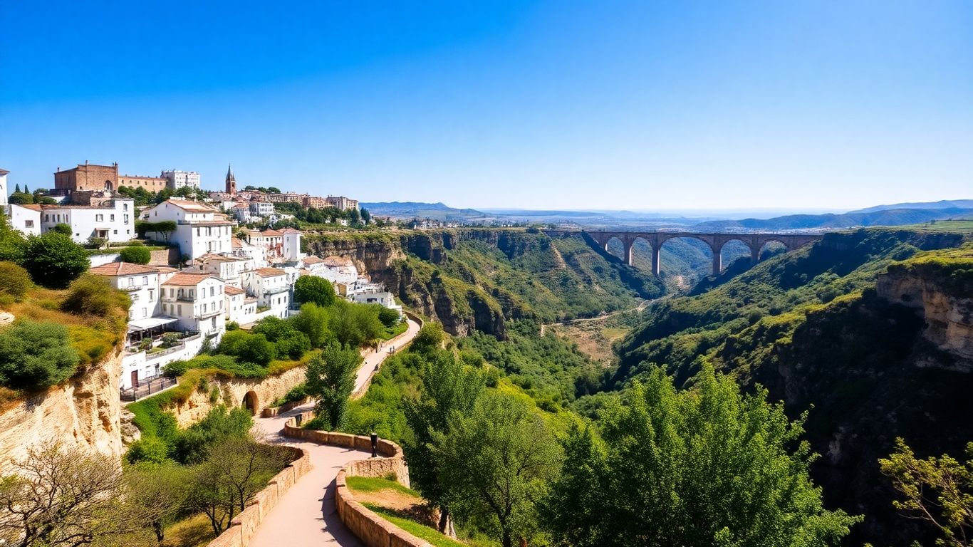 Ronda gorge and bridge with scenic walking path.