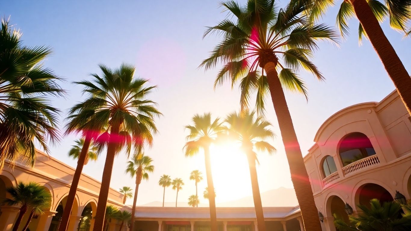 Palm Springs philanthropy: elegant architecture and palm trees.