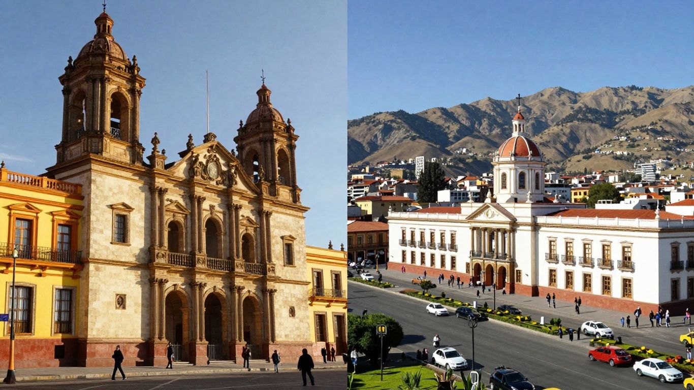 Sucre y La Paz, capitales de Bolivia.