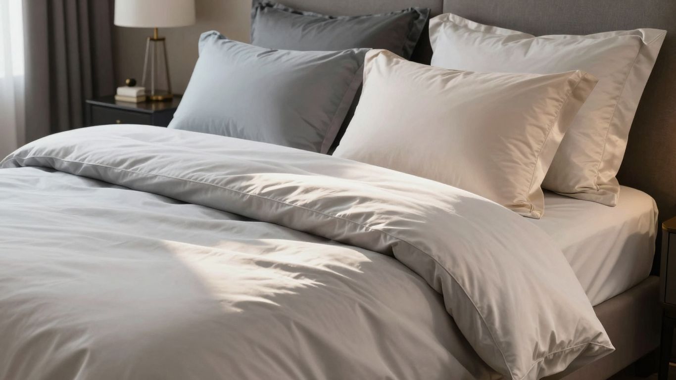 Cozy bedding sets on a bed with soft lighting.