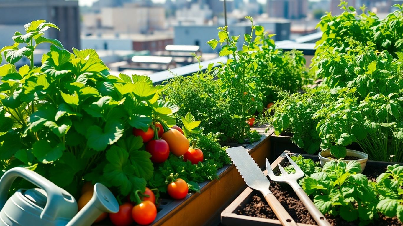 Urban Garten mit frischem Gemüse und Kräutern