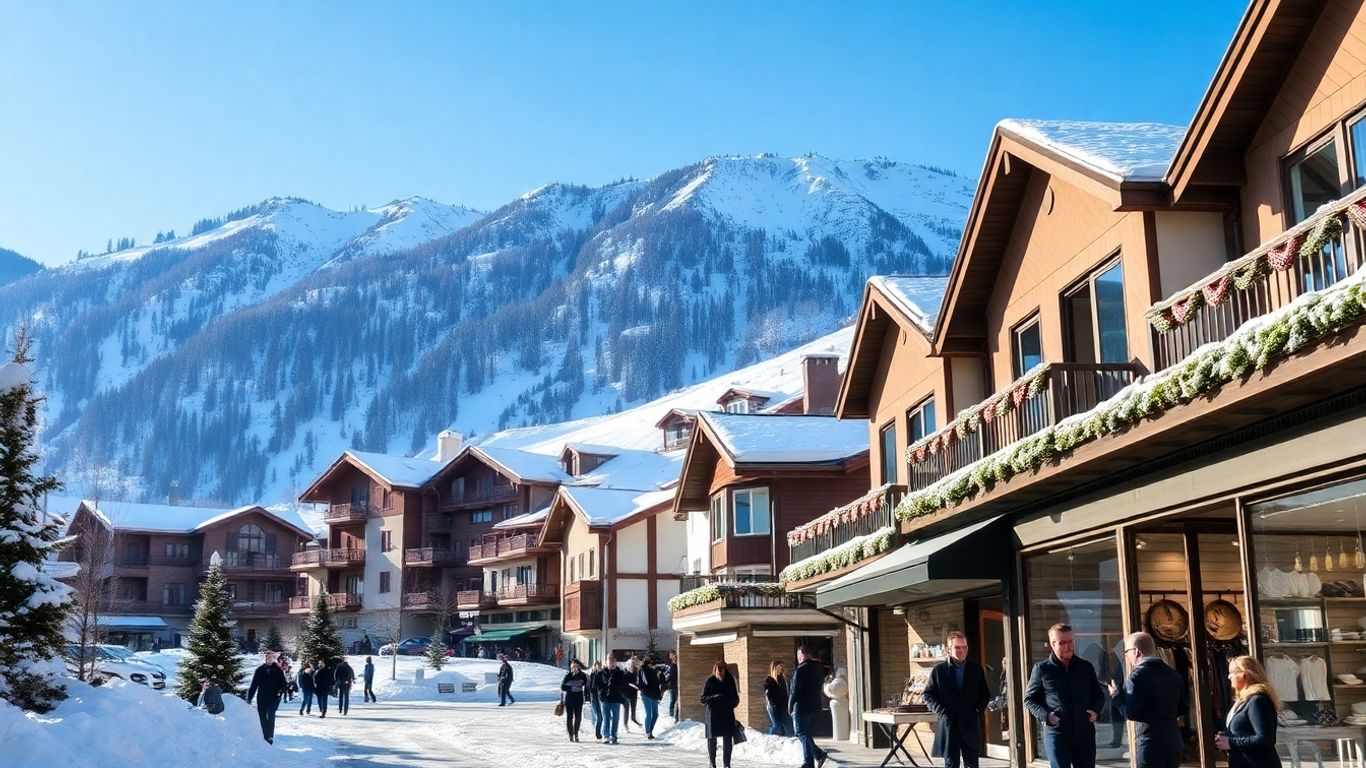 Luxuoso vilarejo de esqui em Andorra com boutiques e neve