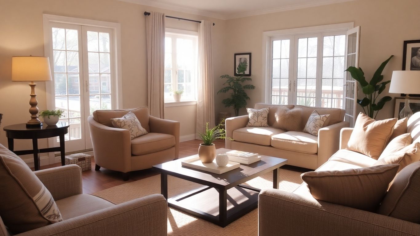 Cozy living room with stylish home decor and natural light.