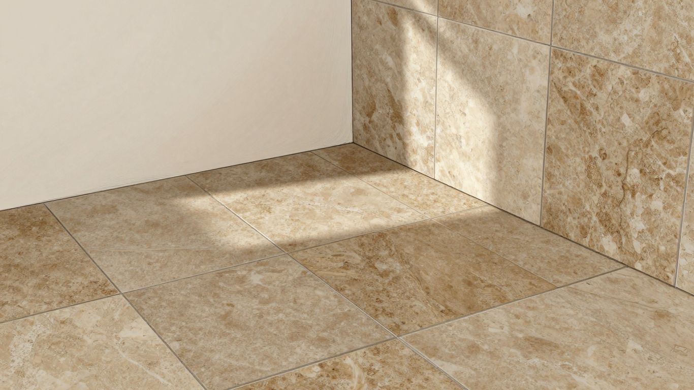 Azulejos de porcelana con aspecto de travertino en una habitación.