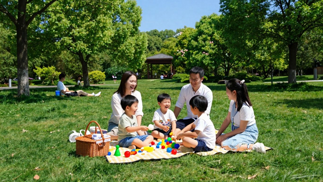 Family enjoying a picnic on a sunny day.
