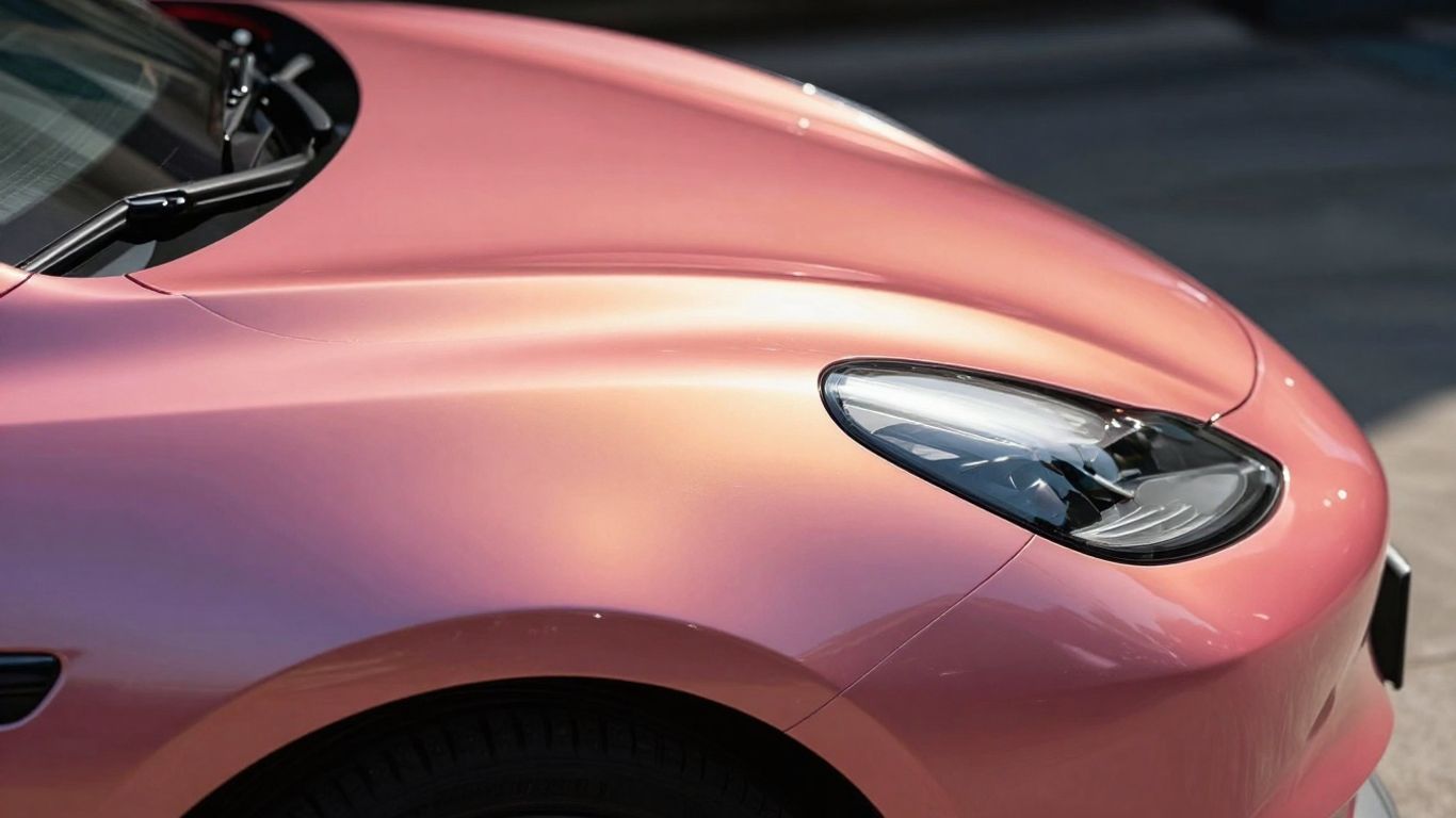 Car receiving a protective vinyl wrap.