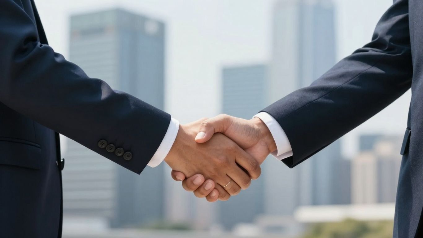 Handshake symbolizing successful outsourcing partnership.