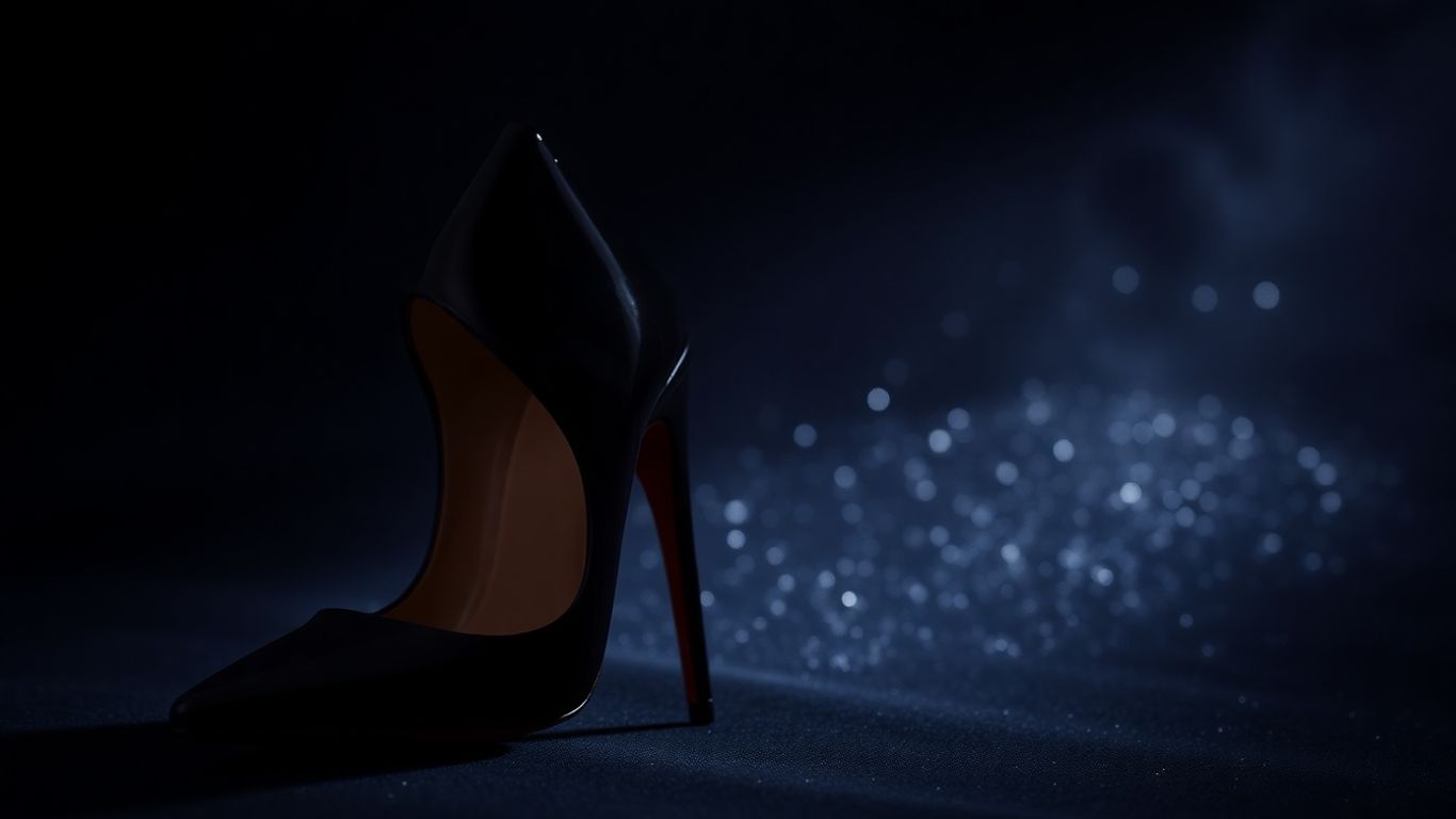 Black stiletto heel with glitter on dark background
