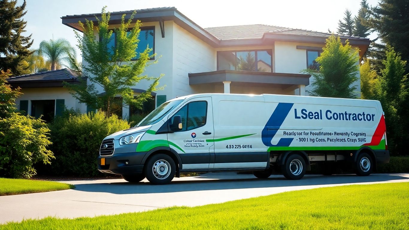 Contractor truck outside a modern home.