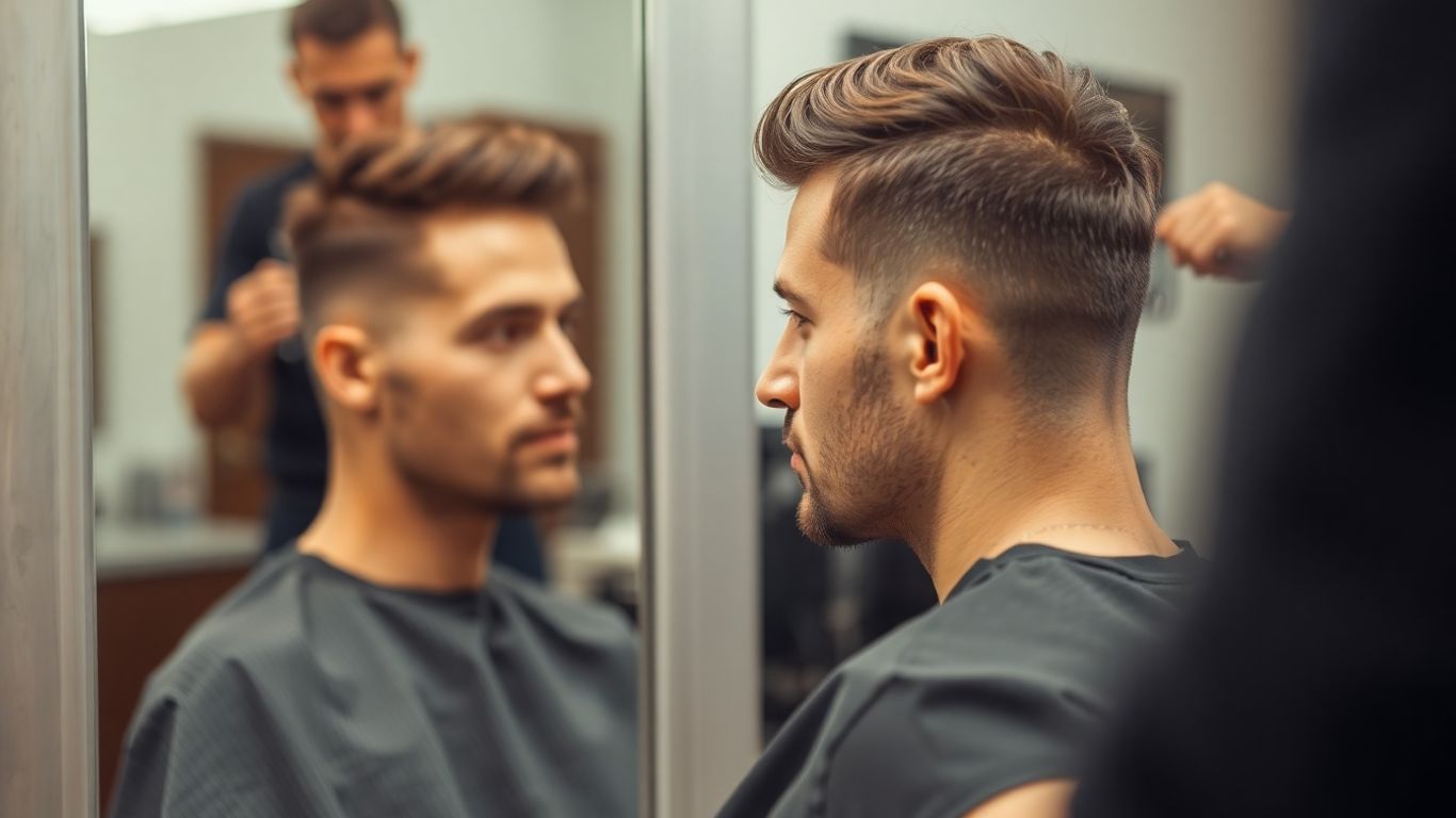 Man getting a stylish haircut at a barber shop.
