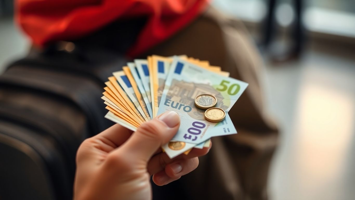 Euro-Münzen und Scheine in einer Hand