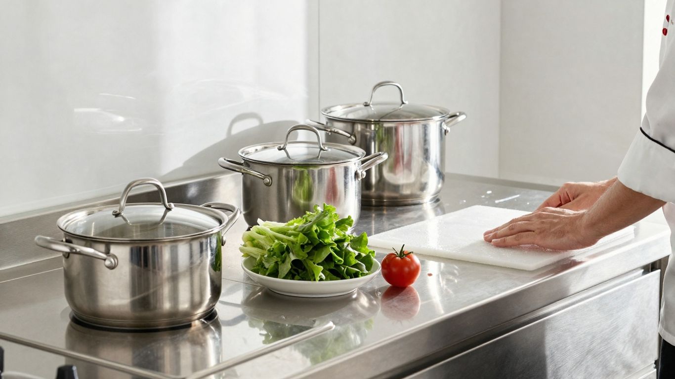 Cuisine professionnelle propre et étincelante.